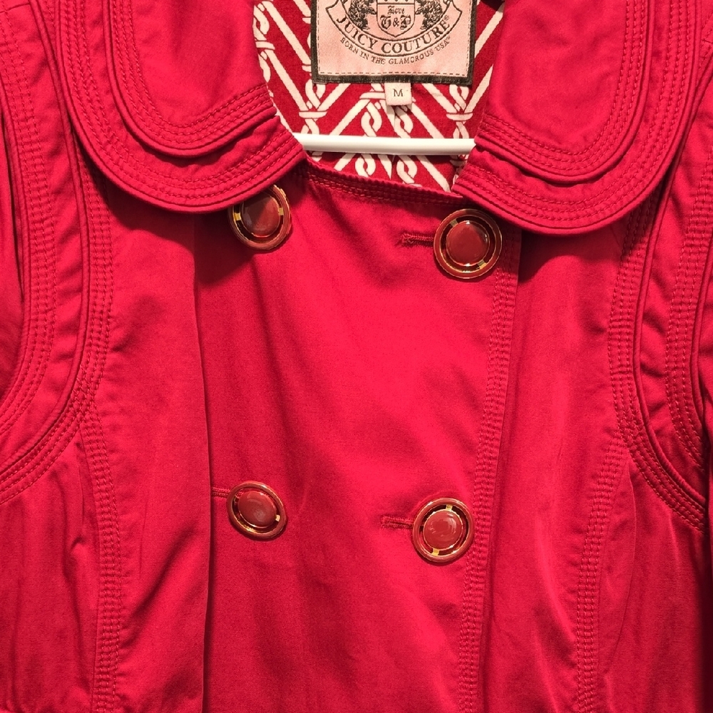 Juicy Couture Vibrant Red Double Breasted 3/4 Sleeve Trench‎ Coat Size Medium - Picture 4 of 16